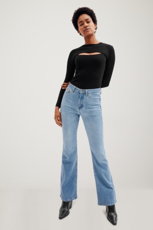 C&A Made In Eu Flared High Midja Organic Bomull Jeans Dam Blå Ljusblå | CNKVA-2165