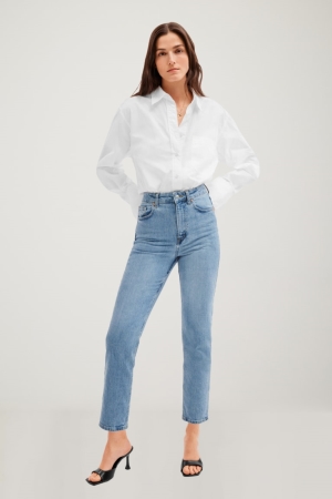 C&A Made In Eu Hetero High Midja Organic Bomull Jeans Dam Blå Ljusblå | VQZED-9463