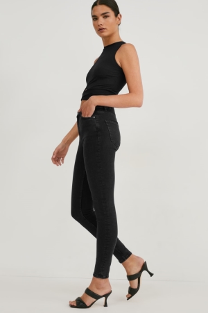 C&A Made In Eu Mager High Midja Organic Bomull Jeans Dam Svarta | XTVKH-6094