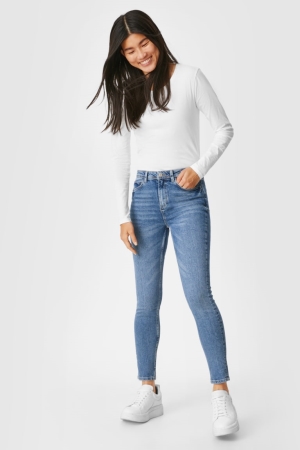 C&A Mager High Midja Jeans Dam Blå | BUTXY-3946