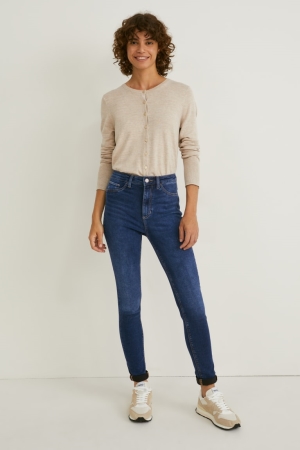 C&A Mager High Midja Jeans Dam Blå | ICFLH-5834