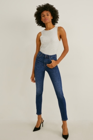 C&A Mager High Midja Lycra® Jeans Dam Blå | AFRLQ-2365