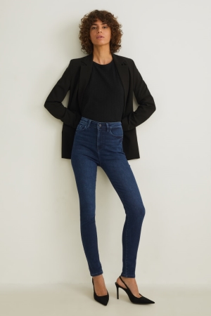 C&A Mager High Rise Lycra® Jeans Dam Blå Mörkblå | FDNQG-9542