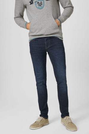 C&A Mager Lycra® Jeans Herr Blå Mörkblå | YFCMQ-8037