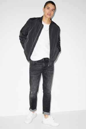 C&A Mager Lycra® With Recycled Bomull Jeans Herr Blå Grå | NHUCD-7320