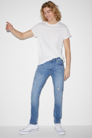 C&A Mager Lycra® With Recycled Bomull Jeans Herr Blå Ljusblå | ZLTMF-3827