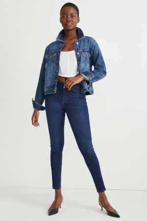 C&A Mager Mid-rise Midja Lycra® Jeans Dam Blå | CIUKL-0671