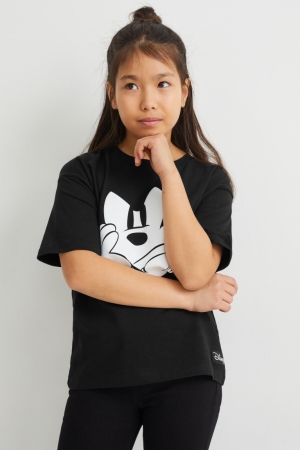 C&A Mickey Mouse Sleeve T-shirt Tjej Svarta | GHYWS-1560