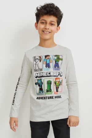 C&A Minecraft Long Sleeve Blast Pojke Ljusgrå | JAPEH-4091