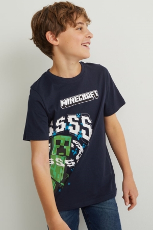 C&A Minecraft Sleeve With In-conversion Bomull T-shirt Pojke Mörkblå | OWLIC-6794