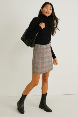 C&A Mini Recycled Check Kjolar Dam Ljusbruna | XOZQN-5398