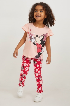 C&A Minnie Mouse Leggings Floral Långbyxor Tjej Rosa | XGHSE-9485