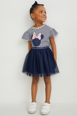 C&A Minnie Mouse Set Sleeve , And Scrunchie T-shirt Tjej Mörkblå Vita | IZJLO-1243