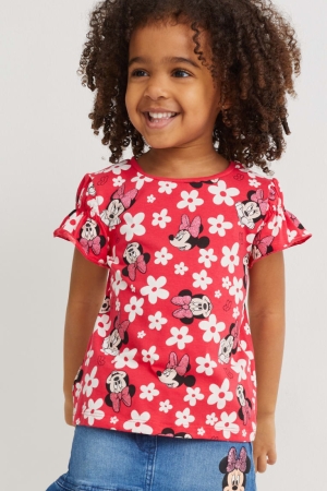 C&A Minnie Mouse Sleeve Floral T-shirt Tjej Röda | CLAVX-5089