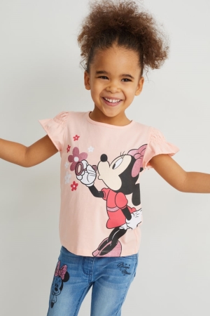 C&A Minnie Mouse Sleeve T-shirt Tjej Rosa | PUJOW-5302