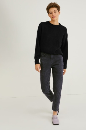 C&A Mom High Midja Lycra® Jeans Dam Blå Mörkgrå | COXRT-8952
