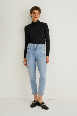 C&A Mom High Midja Lycra® Recycled Jeans Dam Blå Ljusblå | ZWPBH-2084
