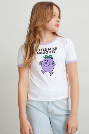 C&A Mr. Men Little Miss Sleeve T-shirt Tjej Vita | SNQAT-0958