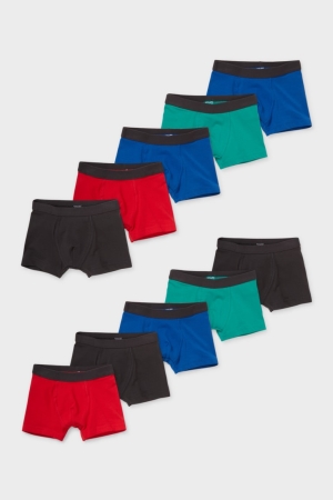 C&A Multipack Of 10 Boxer Organic Bomull Underkläder Pojke Röda Mörkblå | ZXIFA-5627
