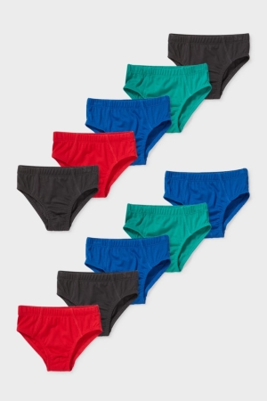 C&A Multipack Of 10 Briefs Organic Bomull Underkläder Pojke Röda Blå | VBSMU-2490