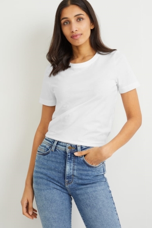 C&A Multipack Of 2 BasicOrganic Bomull T-shirt Dam Mörkblå Vita | DSMCT-5374