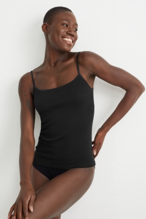 C&A Multipack Of 2 Camisole Organic Bomull Underkläder Dam Svarta | DSKXT-5148