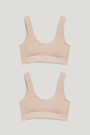 C&A Multipack Of 2 Crop Vadderad Seamless Lycra® Underkläder Dam Beige | DIFVL-5890