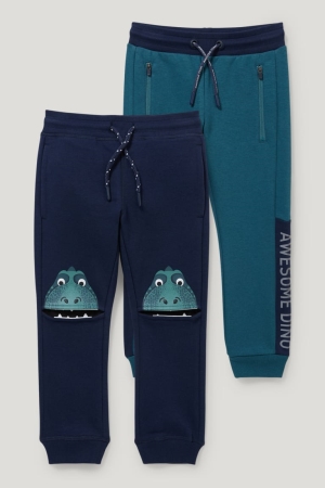 C&A Multipack Of 2 Dinosaur Joggers Långbyxor Pojke Mörkblå | JZVUQ-0586