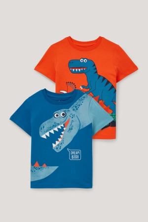 C&A Multipack Of 2 Dinosaur Sleeve T-shirt Pojke Orange Blå | MVSZR-5362