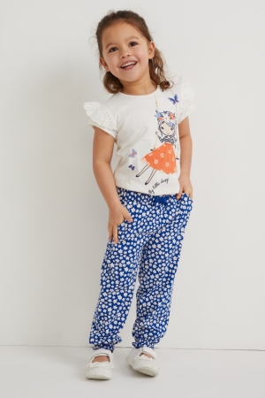 C&A Multipack Of 2 Floral Långbyxor Tjej Blå | MTXES-9481