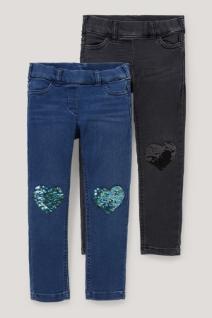 C&A Multipack Of 2 Jegging Shiny Jeans Tjej Svarta | LKOSR-5241