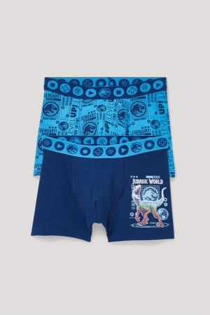 C&A Multipack Of 2 Jurassic World Boxer Organic Bomull Underkläder Pojke Ljusblå | ZPKFW-2016