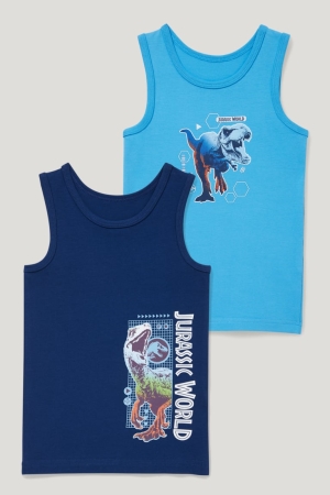 C&A Multipack Of 2 Jurassic World Vest Organic Bomull Underkläder Pojke Blå Ljusblå | PBTSI-2573
