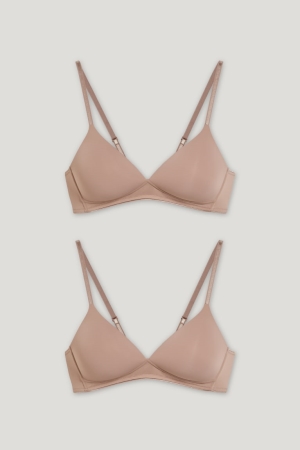 C&A Multipack Of 2 Non-wired Bra Vadderad Lycra® Underkläder Dam Ljusbruna | FBQNG-6098