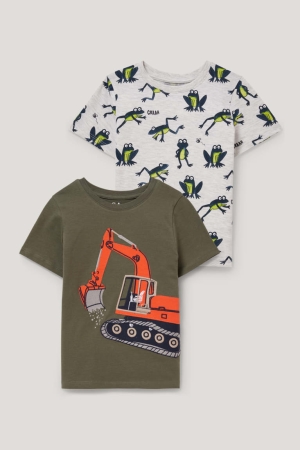 C&A Multipack Of 2 Sleeve With In-conversion Bomull T-shirt Pojke Gröna | BNWKP-7502