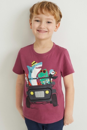 C&A Multipack Of 2 Sleeve With In-conversion Bomull T-shirt Pojke Vinröda | PSBIY-0524