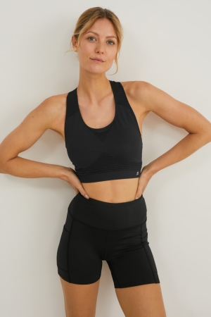 C&A Multipack Of 2 Sports Bra Vadderad Recycled Underkläder Dam Svarta | EALCB-4821