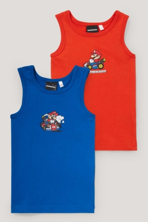 C&A Multipack Of 2 Super Mario Vest Organic Bomull Underkläder Pojke Röda Mörkblå | OEUDS-1754