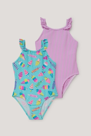 C&A Multipack Of 2 Swimsuit Lycra® Xtra Life™ Badkläder Tjej Mintgröna Gröna | KIBTE-8654