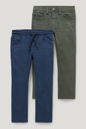 C&A Multipack Of 2 Thermal Slim Fit Långbyxor Pojke Blå Mörkgröna | KULCR-0289