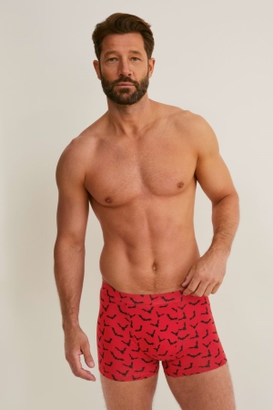 C&A Multipack Of 2 Trunks Organic Bomull Lycra® Underkläder Herr Röda Svarta | SHVEW-3785