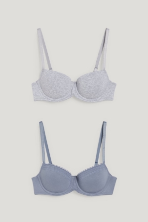 C&A Multipack Of 2 Underwire Bra Demi Vadderad Lycra® Underkläder Dam Blå Grå | ANRWK-2704