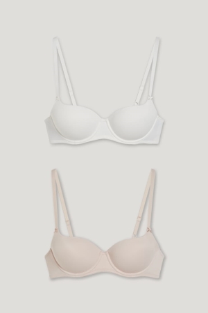 C&A Multipack Of 2 Underwire Bra Full Coverage Vadderad Underkläder Dam Vita Beige | XNFLO-5174