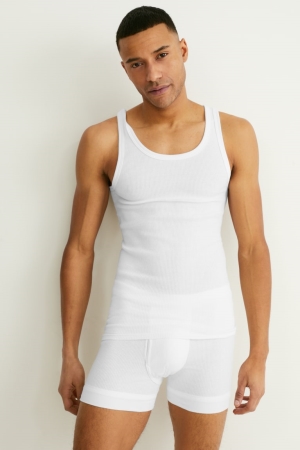 C&A Multipack Of 2 Vest Double Rib Organic Bomull Underkläder Herr Vita | QEDWU-7690