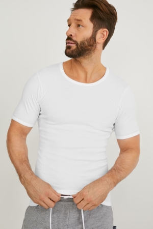 C&A Multipack Of 2 Vest Mager Rib Organic Bomull Underkläder Herr Vita | NLOBJ-1429