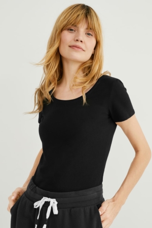 C&A Multipack Of 3 BasicOrganic Bomull T-shirt Dam Svarta | TYXHV-1547