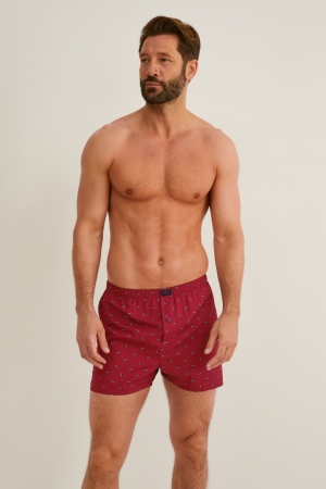 C&A Multipack Of 3 Boxer Woven Organic Bomull Underkläder Herr Vinröda | UQLJM-8520