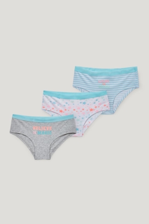 C&A Multipack Of 3 Briefs Organic Bomull Underkläder Tjej Grå Turkos | GANDI-5948