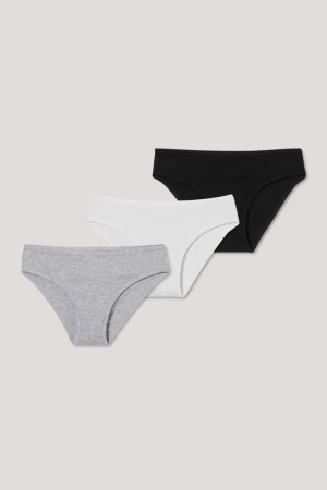 C&A Multipack Of 3 Briefs Organic Bomull Underkläder Tjej Vita Svarta | YBWMZ-2156
