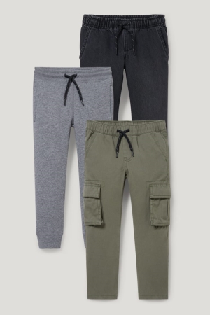 C&A Multipack Of 3, Cargo And Joggers Långbyxor Pojke Svarta Grå | CDMTY-3265